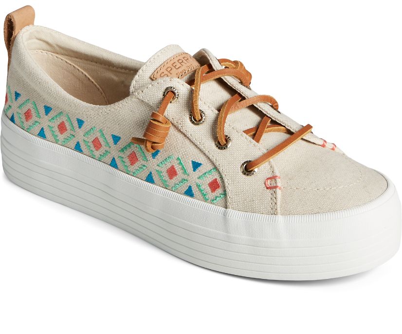 Sperry Crest Vibe Platform Embroidered Sneakers Brown | XHC-846752