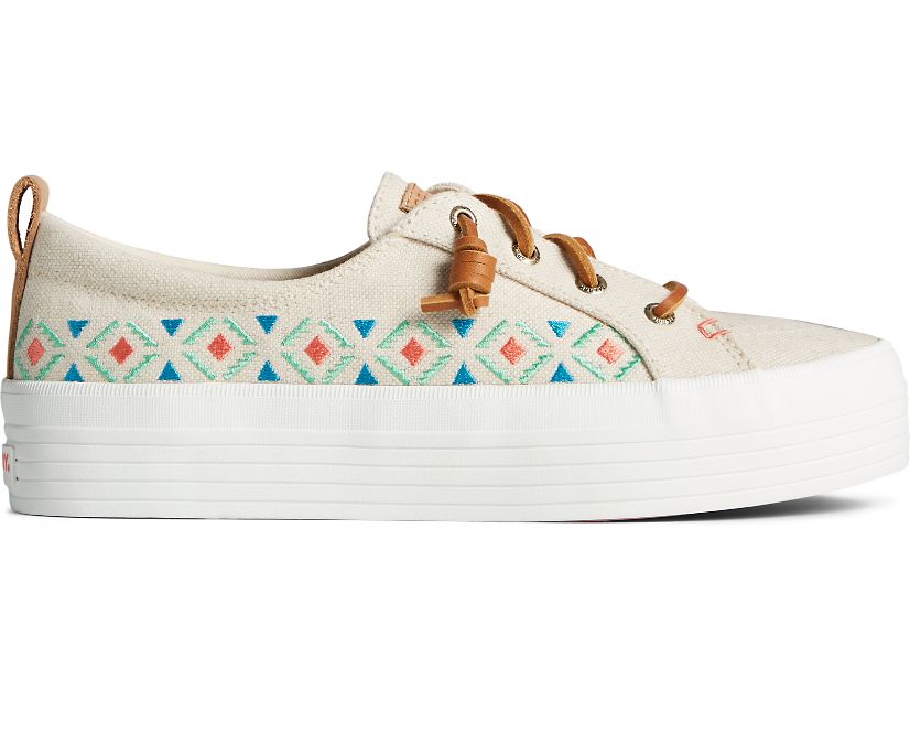 Sperry Crest Vibe Platform Embroidered Sneakers Brown | XHC-846752