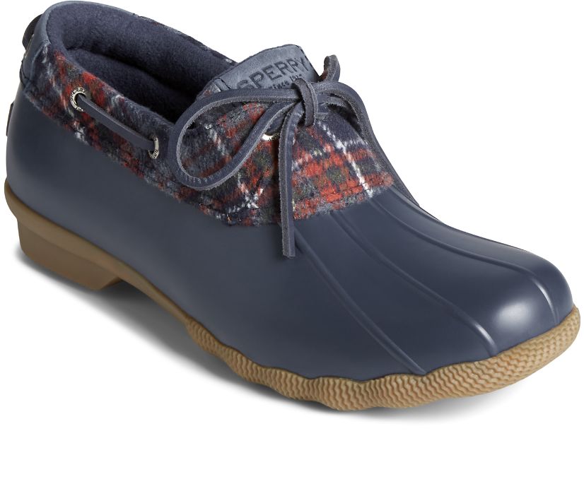 Sperry Saltwater 1-Eye Plaid Wool Duck Boots Navy | PRO-435827