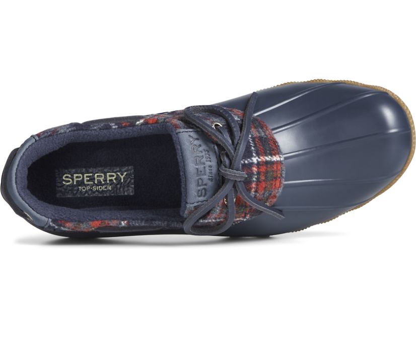 Sperry Saltwater 1-Eye Plaid Wool Duck Boots Navy | PRO-435827