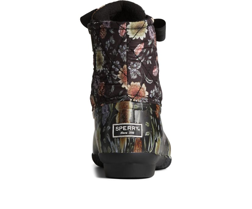 Sperry Saltwater Floral Duck Boots Black | YDG-519203