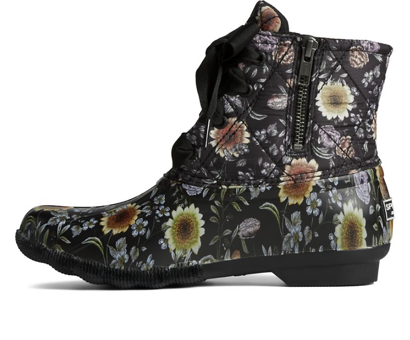 Sperry Saltwater Floral Duck Boots Black | YDG-519203