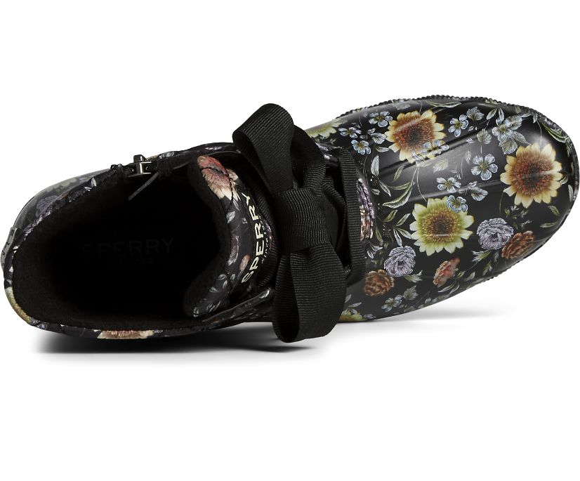 Sperry Saltwater Floral Duck Boots Black | YDG-519203