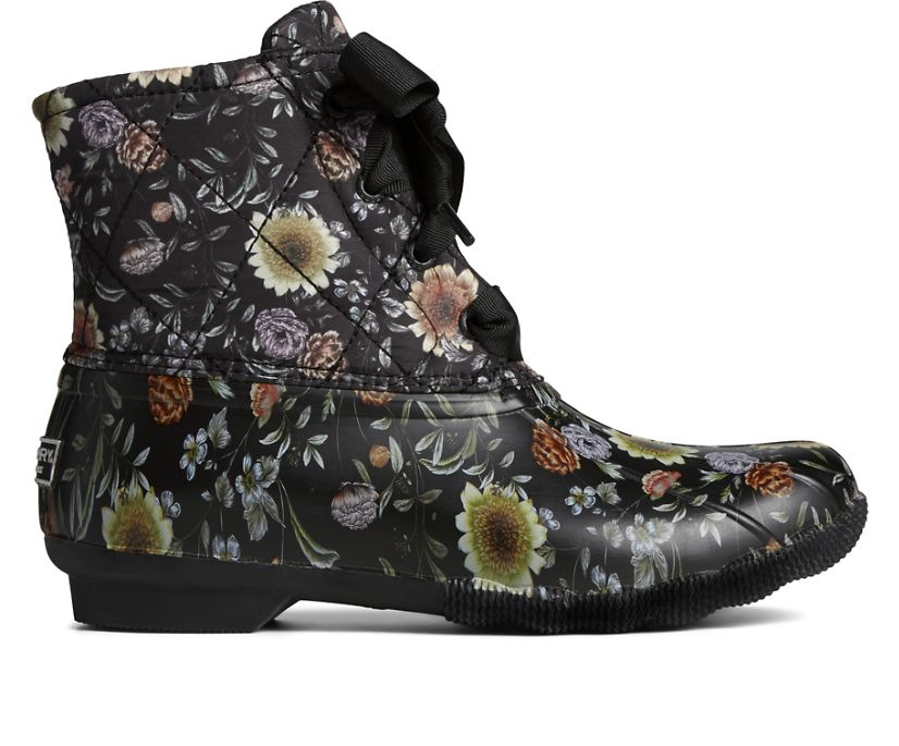 Sperry Saltwater Floral Duck Boots Black | YDG-519203