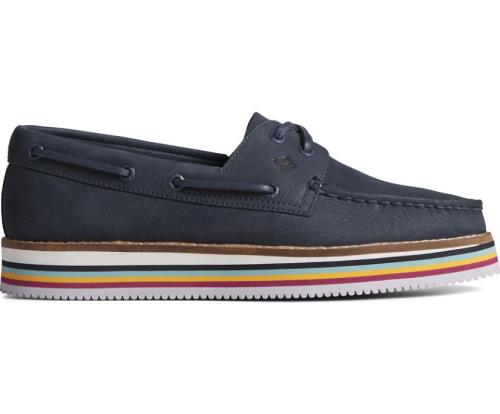 Sperry Authentic Original Stacked Boat Shoes Navy | MHP-145603